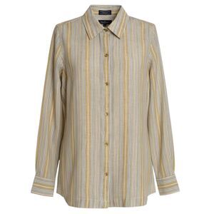 Faconnable Linen Button Front Shirt Stripe Womens Beige Tan Gray S